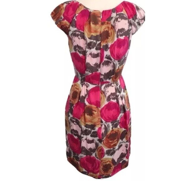 BCBGMAXAZRIA Begonia Silk Dress Size 0 Pleated Cap Sleeve Floral Tea Party - Picture 3 of 5